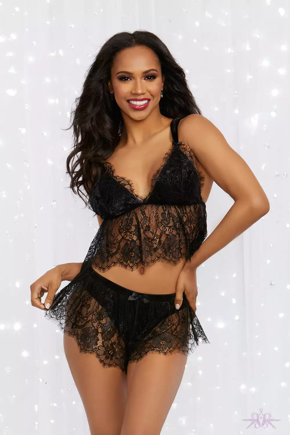 Dreamgirl Black Velvet And Lace Chemise And Knicker Set 4 Dreamgirl Black Velvet And Lace Chemise And Knicker Set - Image 4