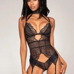 Dreamgirl Black Lace Garter Bodysuit 11 Dreamgirl Black Lace Garter Bodysuit -Stockings Shop Mayfair Stockings12462 Black Front 1 2