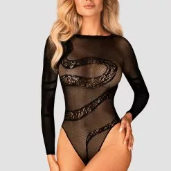 Obsessive Crotchless Long Sleeved Sheer Bodysuit -Stockings Shop Mayfair StockingsObsessive B137 teddy frf 3