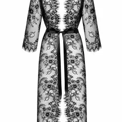 Obsessive Black Lace Peignoir -Stockings Shop Mayfair StockingsObsessive lashy peignoir packshot 2