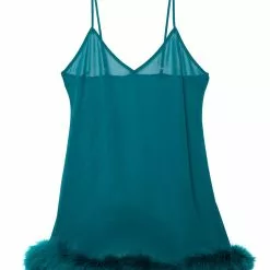 Playful Promises Bettie Page Feather Trim Teal Babydoll -Stockings Shop Mayfair Stockingsbettie page lingerie nightwear teal feather trim babydoll 30498541043760 2000x 4