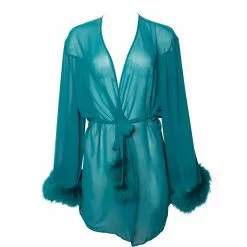 Playful Promises Bettie Page Feather Trim Teal Robe 6 Playful Promises Bettie Page Feather Trim Teal Robe -Stockings Shop Mayfair Stockingsbettie page lingerie nightwear teal feather trim robe 30498619981872 2000x 4