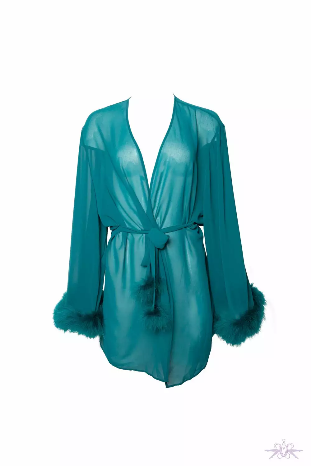 Playful Promises Bettie Page Feather Trim Teal Robe 3 Playful Promises Bettie Page Feather Trim Teal Robe - Image 3