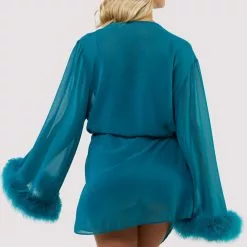 Playful Promises Bettie Page Feather Trim Teal Robe 7 Playful Promises Bettie Page Feather Trim Teal Robe -Stockings Shop Mayfair Stockingsbettie page lingerie nightwear teal feather trim robe 30498621784112 2000x 3