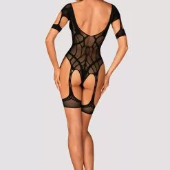 Obsessive Black Open Geometric Knit Bodysuit -Stockings Shop Mayfair Stockingsg334 bodystocking with garters 4 4
