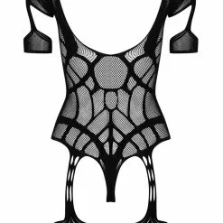 Obsessive Black Open Geometric Knit Bodysuit -Stockings Shop Mayfair Stockingsg334 bodystocking with garters 6 6