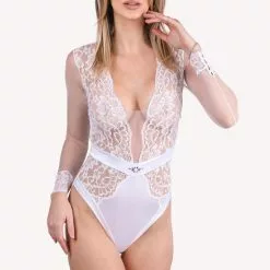 Prelude Milano Prelude Marlene Long Sleeved White Bodysuit -Stockings Shop Mayfair Stockingsyh307 yh307.alb 5 70