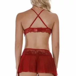 3WISHES Skirted Lingerie Set 10 3WISHES Skirted Lingerie Set -Stockings Shop W8450 Wine Red Back