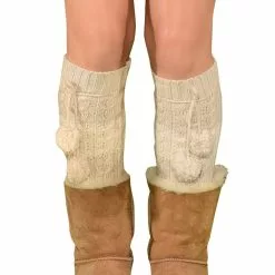 LO Brands Knit Pom Pom Knee High Socks -Stockings Shop YYS 5802 PINKIVORY ED 57892