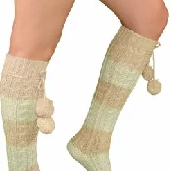 LO Brands Knit Pom Pom Knee High Socks -Stockings Shop YYS 5802 PINKIVORY SIDE 96694