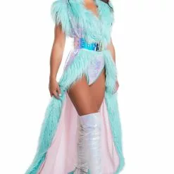 J Valentine Holographic Sequin Mesh Duster -Stockings Shop jvch308 mbu side 2