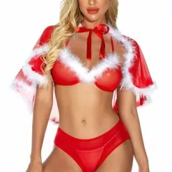 3WISHES Baby It's Cold Bra Set -Stockings Shop w9005 red front 1