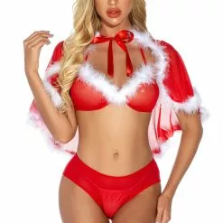 3WISHES Baby It's Cold Bra Set -Stockings Shop w9005 red front 2