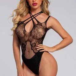 3WISHES Criss Cross Net Teddy -Stockings Shop wl04 black front 2