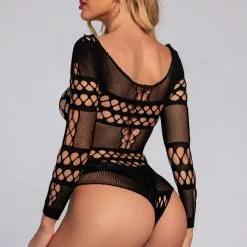 3WISHES Long Sleeve Pothole Teddy -Stockings Shop wl06 black back