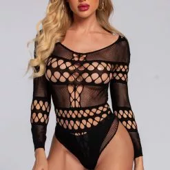 3WISHES Long Sleeve Pothole Teddy -Stockings Shop wl06 black front 3